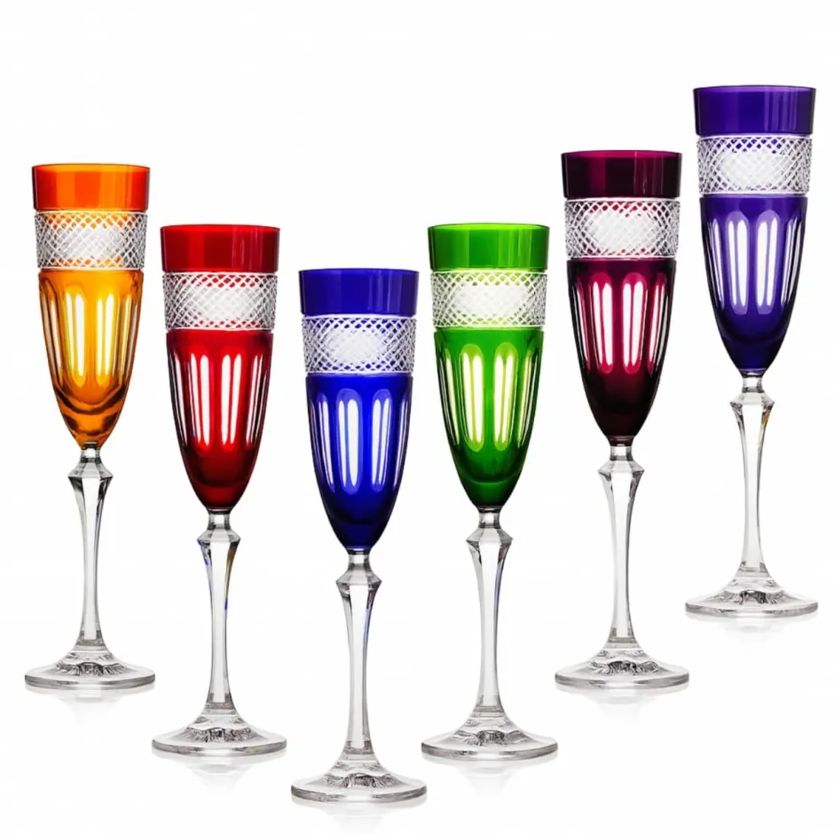 6 flûtes cristal couleur mireille Flûte Champagne|Verre Cristal Couleur