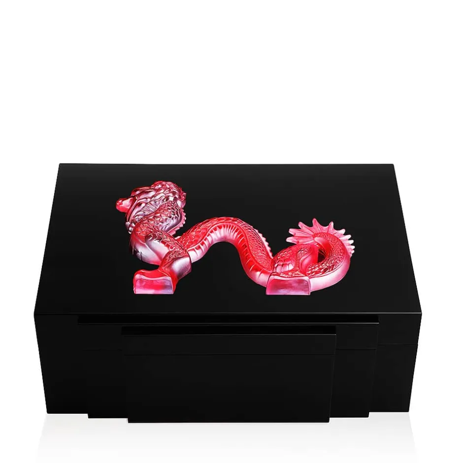 Outlet Boîte bijoux dragon laqué noir Lalique 88 EX Coupes, Coupelles Et Photophores|Boites Cristal