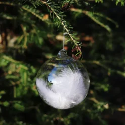 Discount Boule de noël verre plume blanche n°1 Décoration|Ornements Cristal