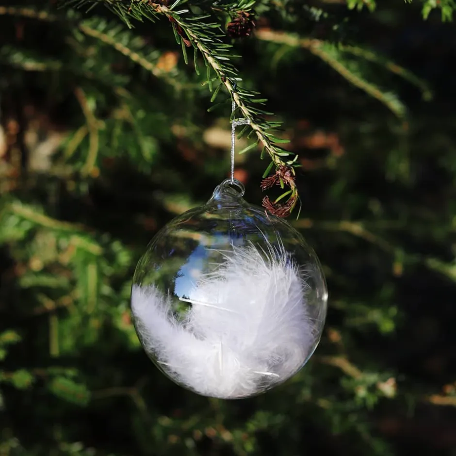 Discount Boule de noël verre plume blanche n°1 Décoration|Ornements Cristal