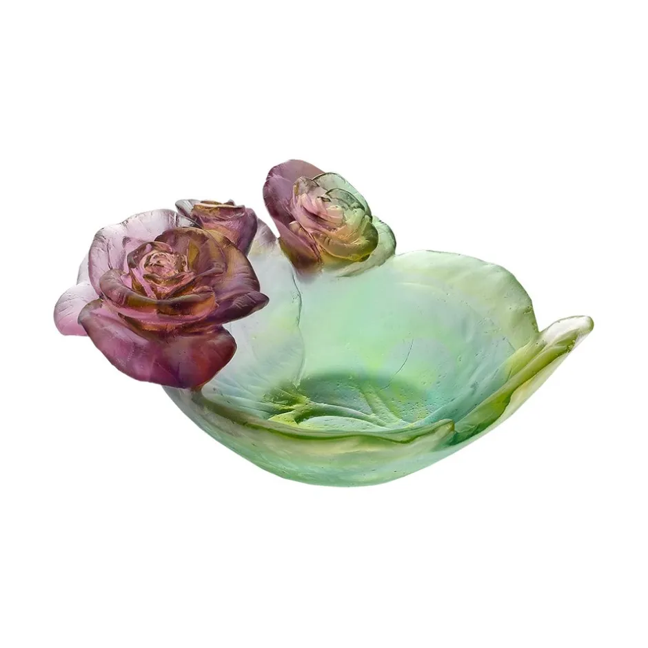 New Coupelle rose passion daum rose verte Coupelles Cristal|Vide-Poches Cristal