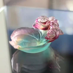 New Coupelle rose passion daum rose verte Coupelles Cristal|Vide-Poches Cristal