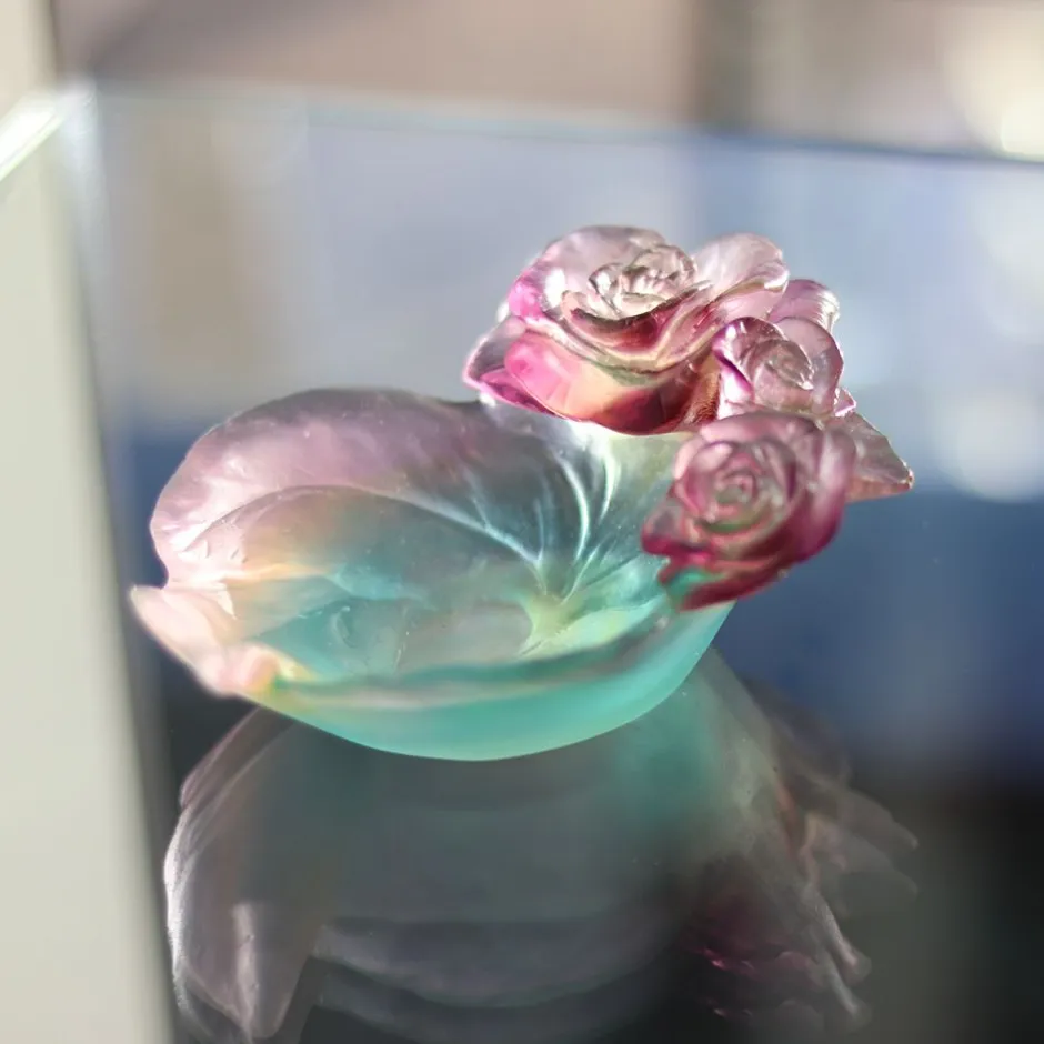 New Coupelle rose passion daum rose verte Coupelles Cristal|Vide-Poches Cristal