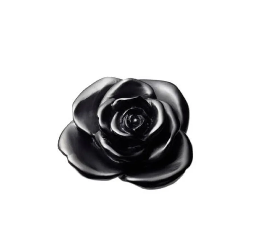 Sale Fleur noir rose passion daum Fleurs Cristal|Sulfures, Presse-Papiers Cristal
