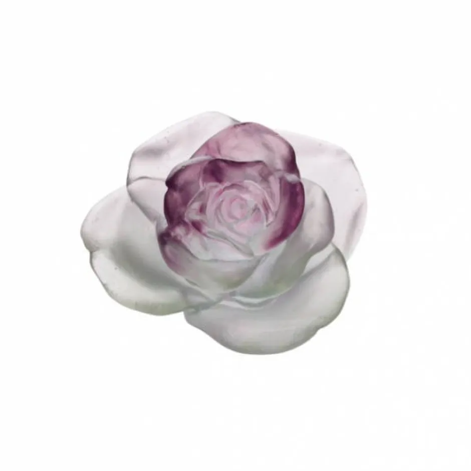 Fleur verte rose rose passion daum Fleurs Cristal|Sulfures, Presse-Papiers Cristal