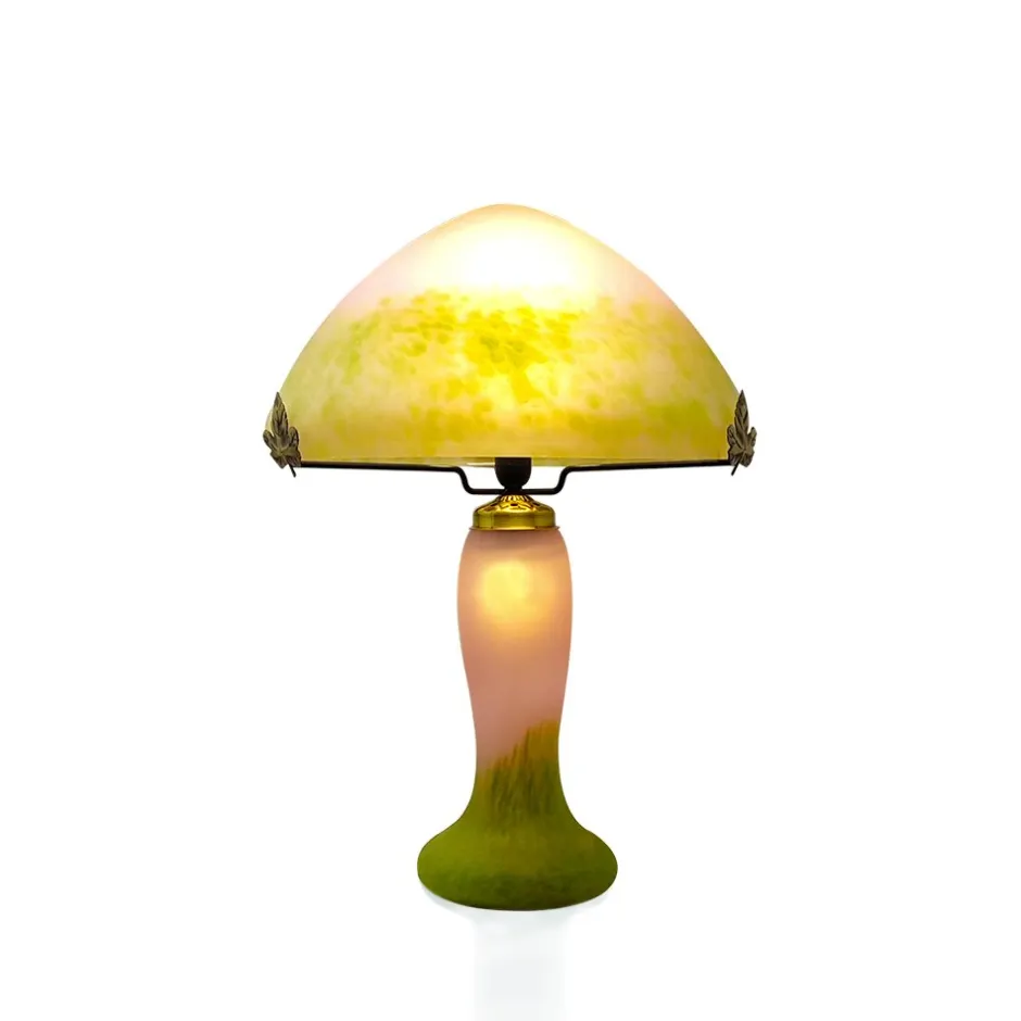 New Lampe champignon pâte de verre vert rose Lampes Pâte De Verre|Lampes Cristal