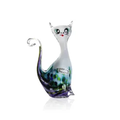 Sale Sculpture Chat debout cristal turquoise Bestiaire|Animaux Cristal