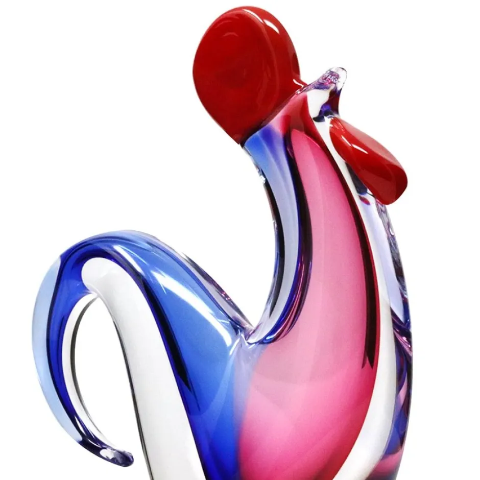 Online Sculpture coq cristal rouge bleu Animaux Cristal|Bestiaire