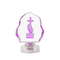 Sale Sculpture lumineuse main + croix chrétienne cristal Sculptures Cristal|Décoration
