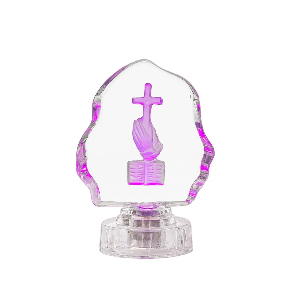 Sale Sculpture lumineuse main + croix chrétienne cristal Sculptures Cristal|Décoration