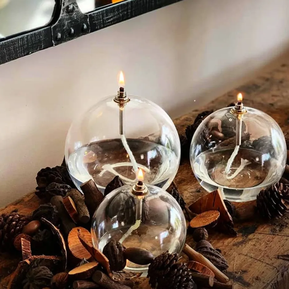 Clearance Set 3 lampes à huile sphère (pm – mm – gm) + paraffine x2 Photophores, Bougeoirs Cristal|Coupes, Coupelles Et Photophores