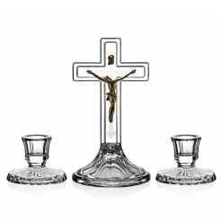 Online Set Crucifix + 2 bougeoirs cristal de Bohême Décoration|Symboles Religieux Cristal