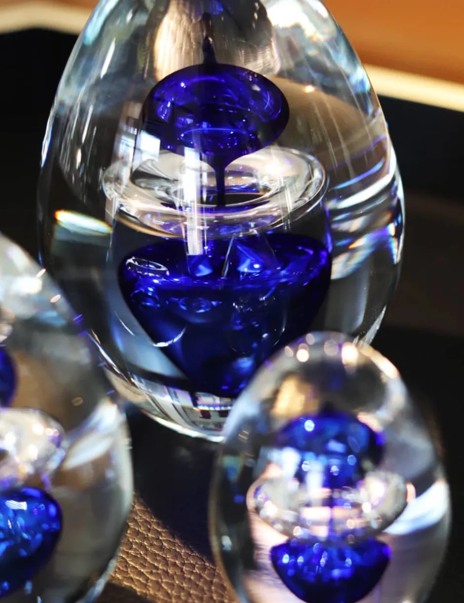 New Sulfure oeuf 3 éléments cristal bleu Décoration|Sulfures, Presse-Papiers Cristal