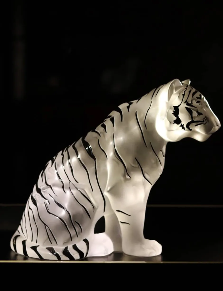 New Tigre assis émaillé noir lalique Sculptures Et Figurines|Bestiaire