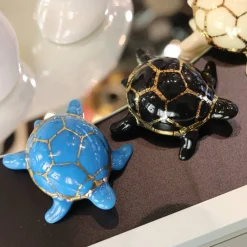Hot Tortue porte-bonheur turquoise & or Émaux de Longwy Faïence De Longwy|Animaux