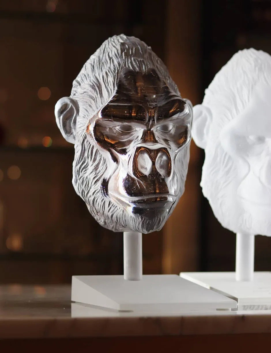 Sale Tête de Gorille poli pâte de cristal par Loïc Ortega Éditions D’Art Cristal|Bestiaire