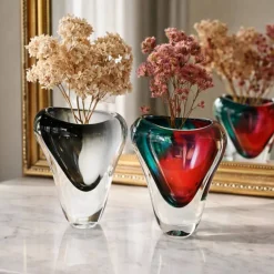 New Vase cristal art déco rouge turquoise Vases|Vases Cristal Couleur