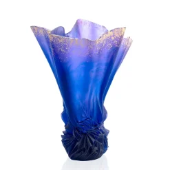 Best Vase grand modèle drapé bleu nuit doré a la feuille d’or croisière daum Vases|Vases Cristal Couleur