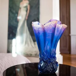 Best Vase grand modèle drapé bleu nuit doré a la feuille d’or croisière daum Vases|Vases Cristal Couleur