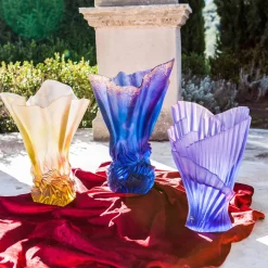 Sale Vase grand modèle drapé rose-vert croisière daum Vases|Vases Cristal Couleur