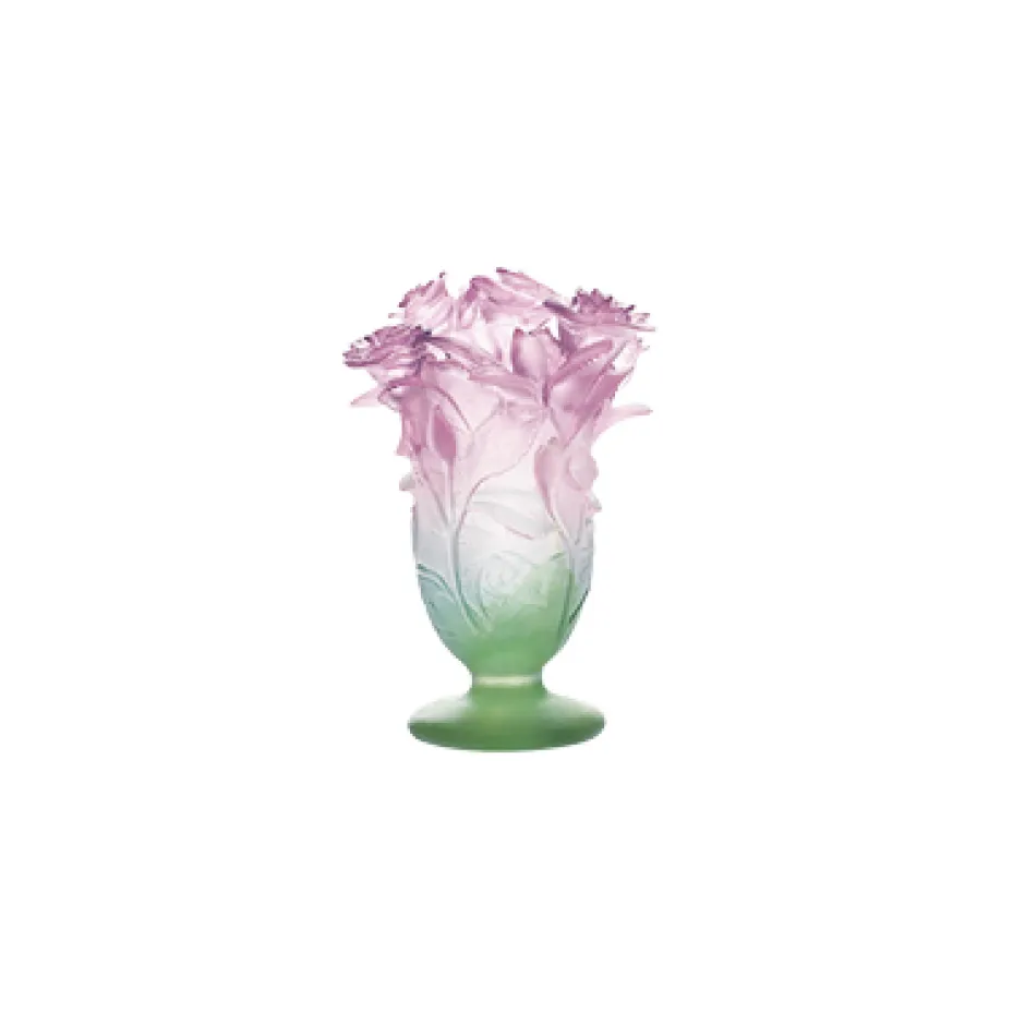 Best Vase petit modèle vert et rose Roses Daum Vases|Vases Cristal Couleur